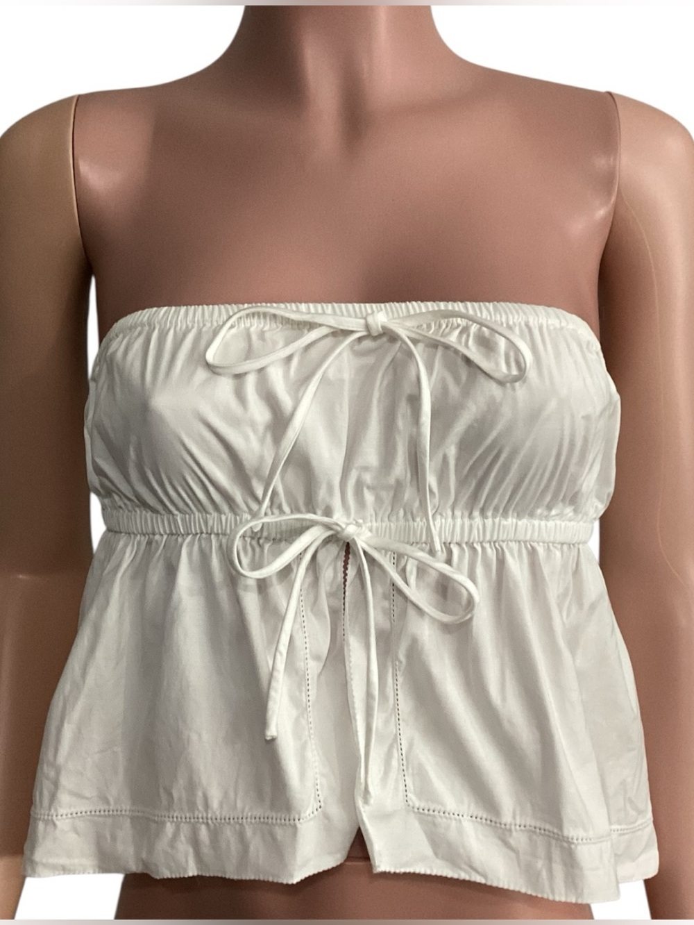 Reformation Rowen Strapless White Peplum Tie-Front Organic Cotton Top size Small